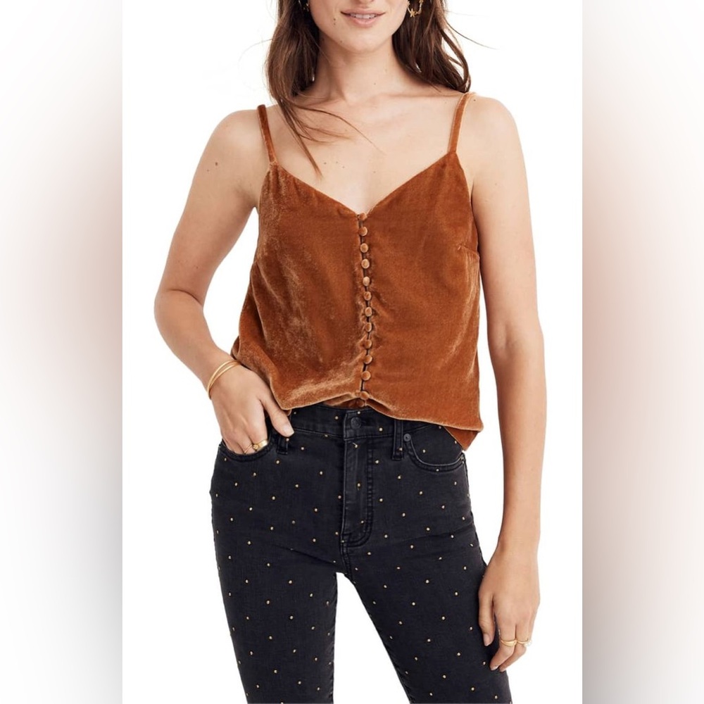 NWOT Madewell Velvet Buttondown Tank in Petrol size 2